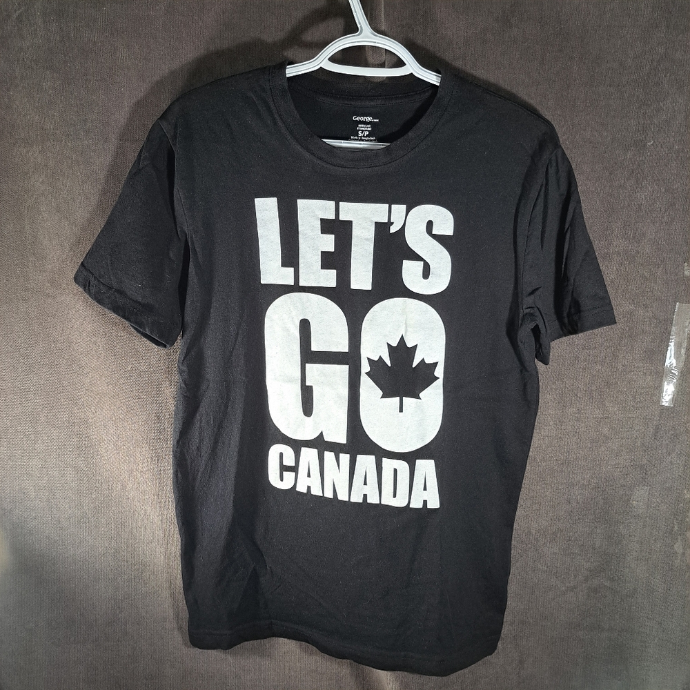 George Let's Go Canada Black White Patriotic Maple Leaf Graphic Tee VG S
